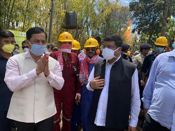 Union Minister of Petroleum and Natural Gas Dharmendra Pradhan along with Assam Chief Minister Sarbananda Sonowal at Baghjan blowout site