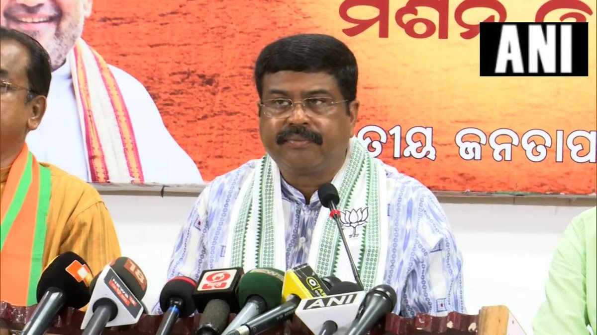 Union Minister Dharmendra Pradhan addressing media in Bhubaneswar on Monday.