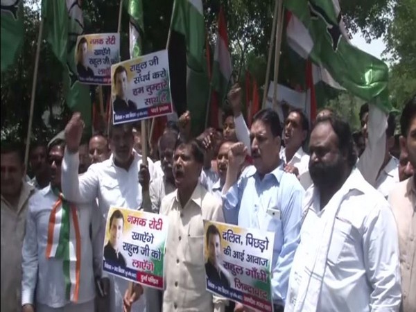 Dalit organisation members organised a dharna on Saturday in New Delhi. Photo/ANI