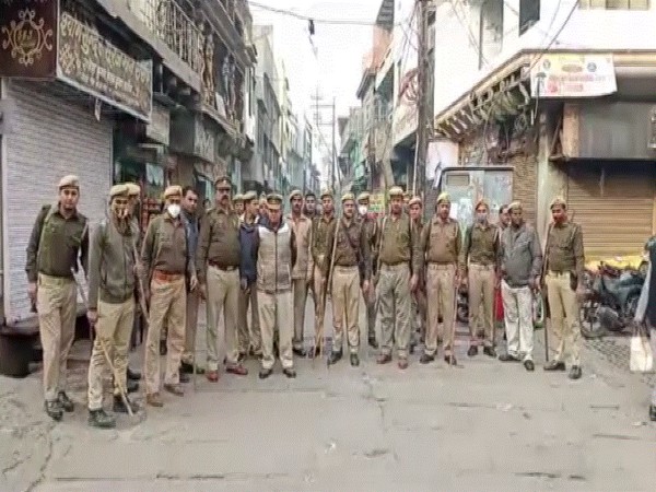 Visual of police force deployed in Mathura (Photo/ANI)