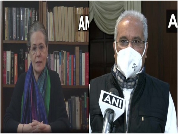Congress interim president Sonia Gandhi and Chhattisgarh CM Bhupesh Baghel (Photo/ANI) 
