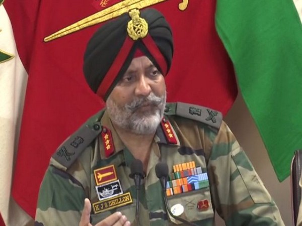 Chinar Corps Commander Lieutenant General KJS Dhillon addressing a press conference in Srinagar on Wednesday. (Photo/ANI)
