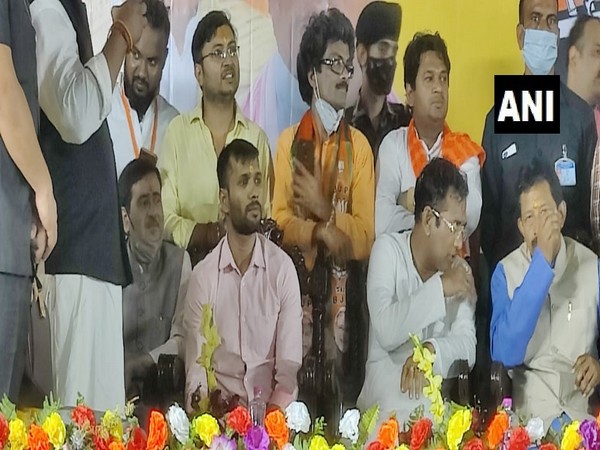 Ashok Dinda (Pink Shirt) being inducted into BJP in Kolkata on Wednesday.