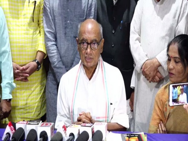 Congress leader Digvijaya Singh speaking to reporters during a press conference in Indore on Saturday. Photo/ANI