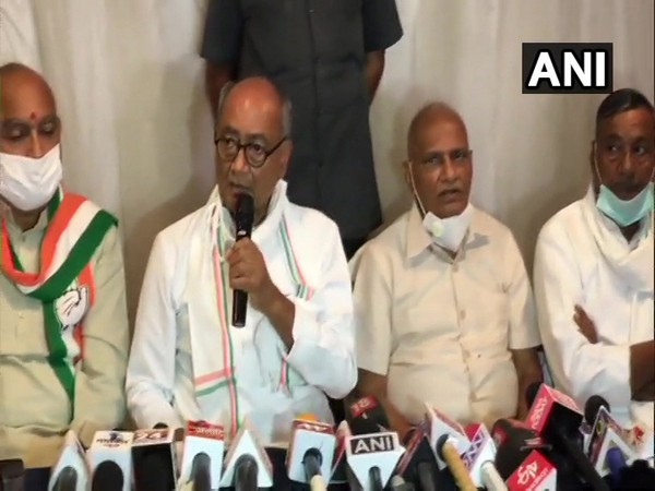 Former Madhya Pradesh Chief Minister Digvijaya Singh during a press confernce on Sunday. (Photo/ANI)