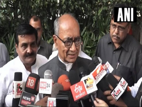 Congress leader Digvijaya Singh while speaking to media persons in Indore on Saturday. Photo/ANI