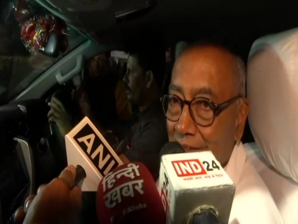 Former Madhya Pradesh Chief Minister Digvijaya Singh speaking to reporters in Bhopal on Tuesday. Photo/ANI