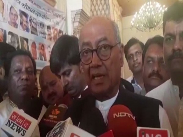 Congress leader Digvijaya Singh speaking to reporters in Indore on Sunday. Photo/ANI