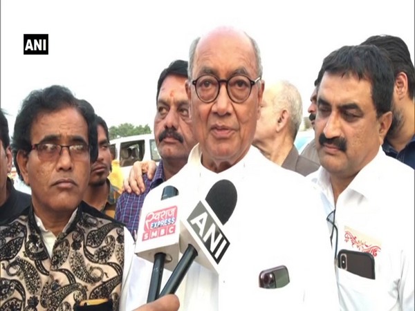 Digvijaya Singh speaking to reporters in Indore.