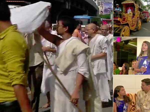 Visuals of celebration held in Surat on Tuesday. Photo: ANI.