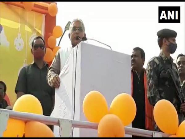 BJP leader Dilip Ghosh addressing a public rallly in Durgapur, West Bengal on Monday. (Photo/ANI)