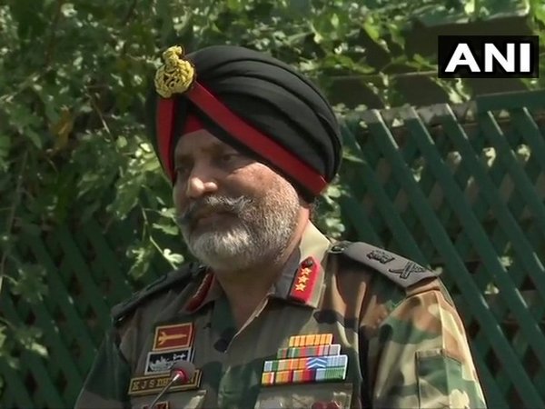 Chinar Corps Commander Lieutenant General KJS Dhillon addressing students in Srinagar on Wednesday. Photo/ANI