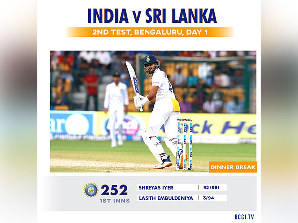 Shreyas Iyer in action against Sri Lanka in Bengaluru Test (Image: BCCI Twitter)