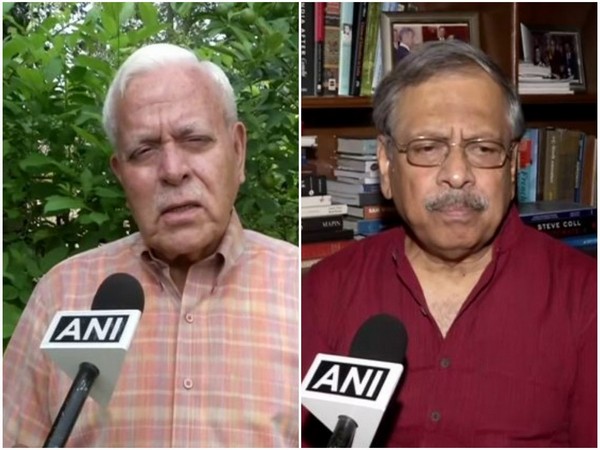 Former diplomats Ashok Sajjanhar (left) and Sheel Kant Sharma (right) speaking to ANI on Monday in New Delhi. Photo/ANI