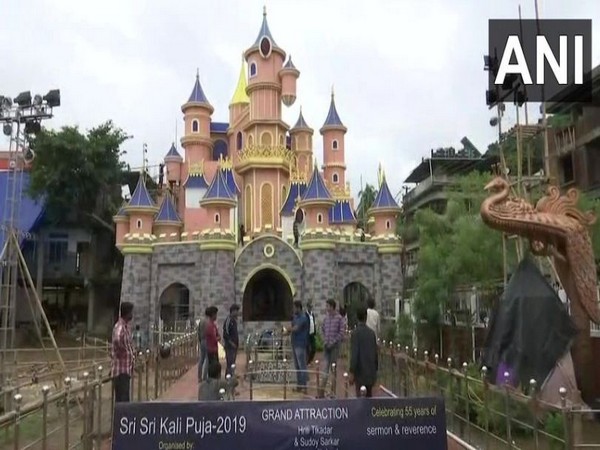 The Disneyland theme Kali pooja pandal in Guwahati in Assam on Saturday. Photo/ANI