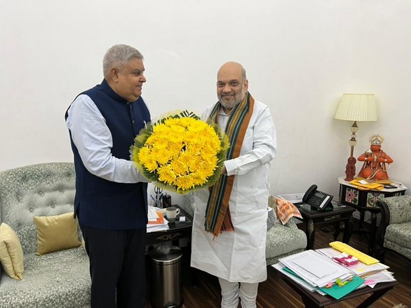 West Bengal Governor Jagdeep Dhankhar meets Union Home Minister Amit Shah in New Delhi on Friday.