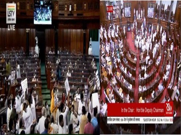 Visuals from Lok Sabha and Rajya Sabha (Photo/ANI)