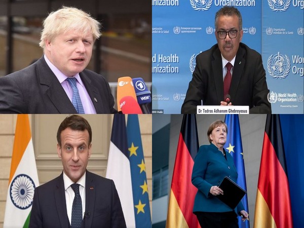 UK Prime Minister Boris Johnson, WHO chief Tedros Adhanom Ghebreyesus, French President Emmanuel Macron and German Chancellor Angela Merkel (Photo/ANI)