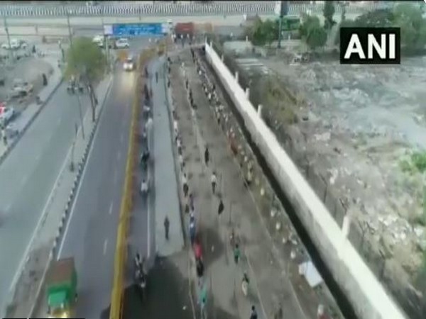 Visuals shot by drone during surveillance in wholesale fruit and vegetable market in Ghazipur. Photo/ANI