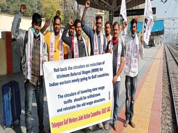 Visual of delegation of Gulf Joint Action Committee going to Delhi to ask for repeal of laws reducing MRW of Gulf workers