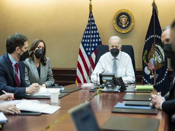 US President Joe Biden, Vice President Harris and members of the President's national security team observe the counterterrorism operation.