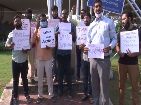 ABVP activists protested at Osmania University of Hyderabad (Photo/ANI)