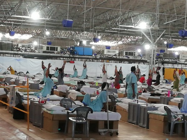 Patients doing yoga at Sardar Patel COVID Care Centre and Hospital (Photo/ITBP)