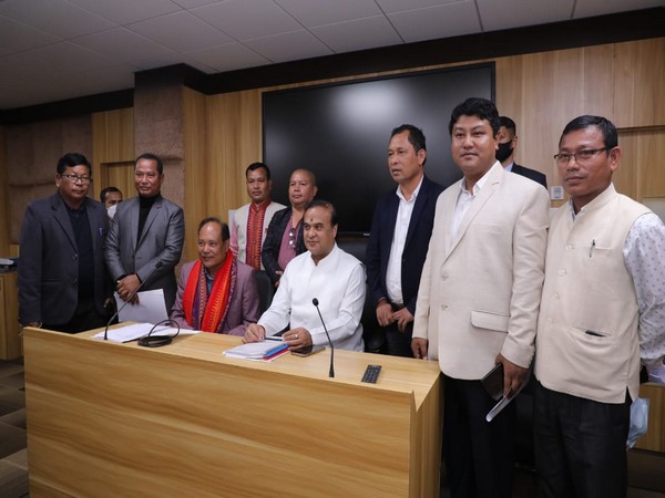 Assam Chief Minister Himanta Biswa Sarma at the meeting on Thursday. (Photo/ANI)