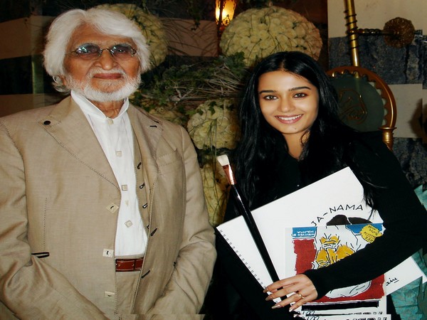 Late painter M.F Husain with Amrita Rao 