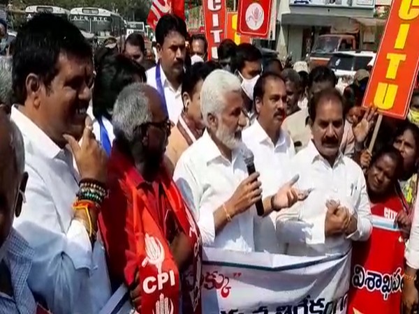 YSRCP MP Vijayasai Reddy V addressing the public. (Photo/ANI)