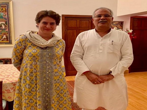 Congress general secretary Priyanka Gandhi Vadra with Chhattisgarh CM Bhupesh Baghel (File photo/ANI)