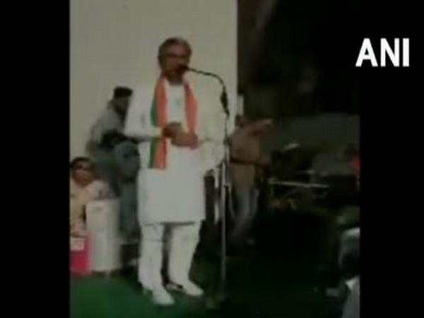 BJP candidate Dudaram Bishnoi addressing a public gathering at Fatehabad , Haryana on Wednesday 