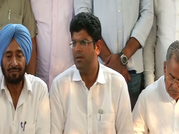 JJP chief Dushyant Chautala speaking to media in New Delhi on Friday. Photo/ANI