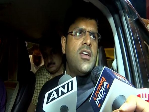 Haryana Deputy Chief Minister Dushyant Chautala speaking to media persons in Chandigarh on Friday. Photo/ANI