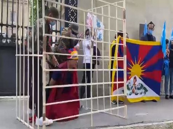 A street play displaying China's repression of Tibetans during a protest in France.