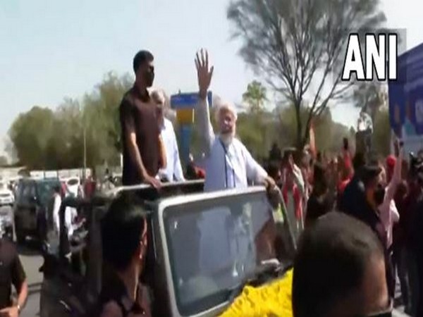 Visuals from PM Modi's roadshow in Gandhinagar (Photo/ANI)