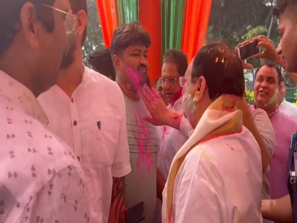 BJP chief JP Nadda celebrating Holi at his residence in New Delhi (Photo/ANI)