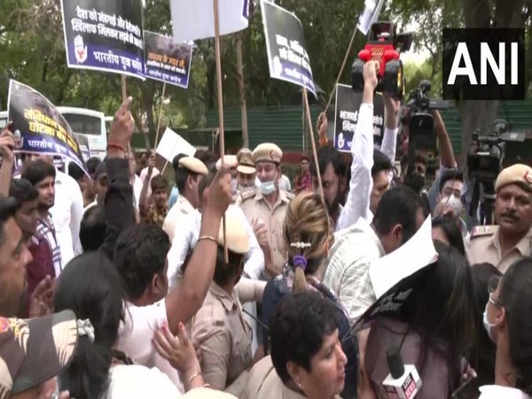 Visuals from the protest Indian Youth Congress on April 21 (Photo/ANI)