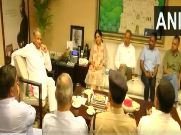 Rajasthan Chief Minister Ashok holds high-level meeting with DGP and police officials on Jodhpur clashes. (Photo/ANI)