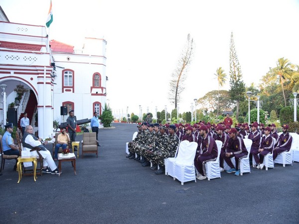 Goa Governor Satya Pal Malik meets students from Jammu and Kashmir on Friday. (Photo/ANI)