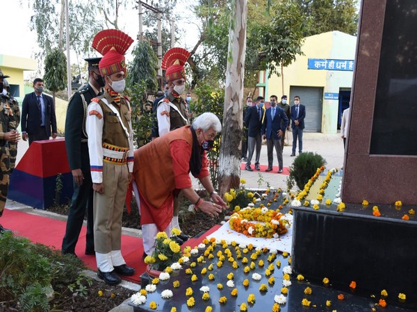 A visual from J-K LG Manoj Sinha's visit to Chamliyal BOP of BSF. (Photo/ANI)