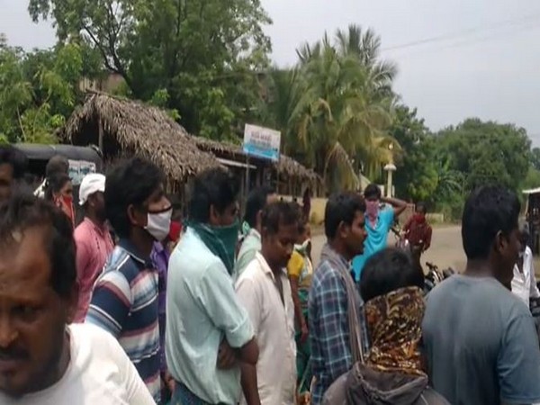 Flood victims protest outside the Tehsildar's office in East Godavari district on Thursday. (Photo/ANI)