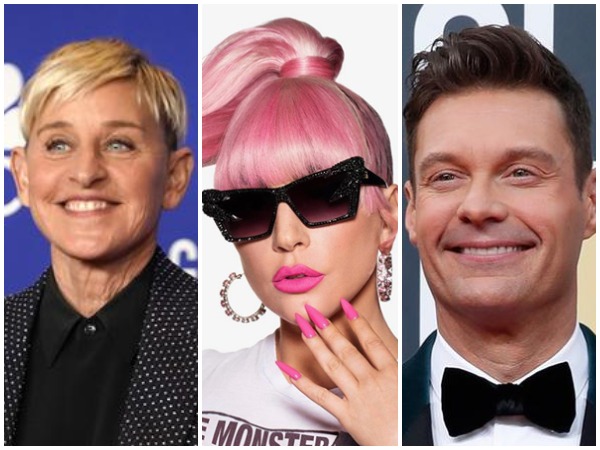 Ellen DeGeneres, Lady Gaga and Ryan Seacrest