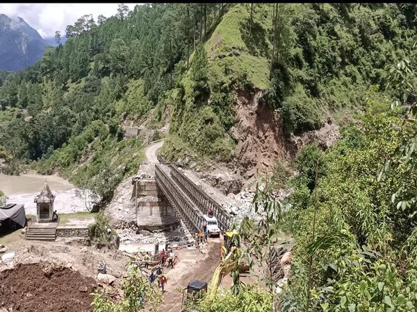The Border Road Organisation (BRO) constructed a 180 feet long bailey bridge in the cloudburst-hit Jauljibi sector (Photo/ANI)