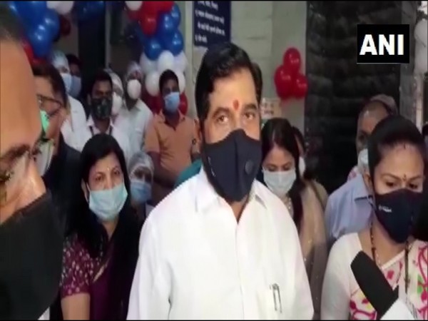 Maharashtra Minister and Shiv Sena leader Eknath Shinde speaking to media in Thane. (Photo/ANI)