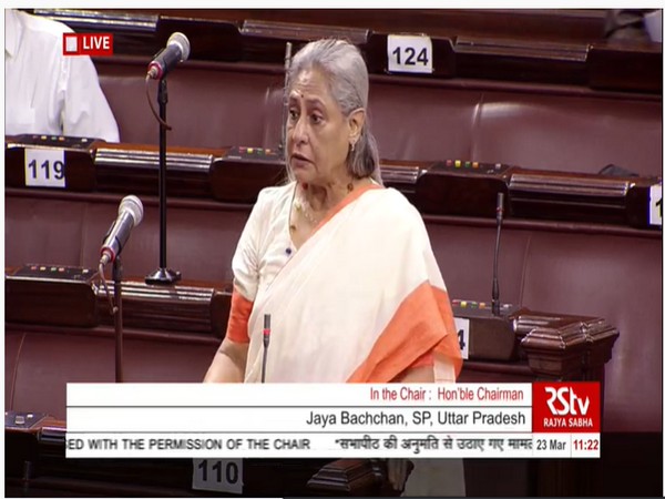 SP Rajya Sabha MP Jaya Bachchan speaking in the House on Tuesday.