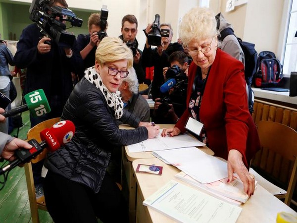 Presidential candidate Ingrida Simonyte attends first round of Lithuanian Presidential election in Vilnius, Lithuania, on Sunday
