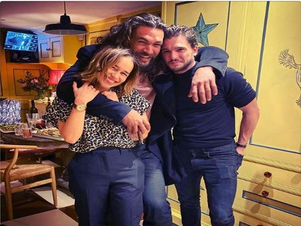 Emilia Clarke posing with her co-actors Jason Momoa and Kit Harrington (Image courtesy: Instagram)