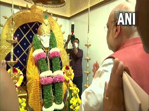 Union Home Minister Amit Shah offers prayers at Sai Baba temple in Goa's Borim (Photo/ANI)
