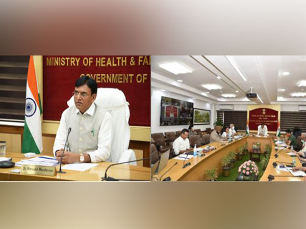 Union Health Minister Mansukh Mandaviya (Right) Mansukh Mandaviya chairing meeting (right)